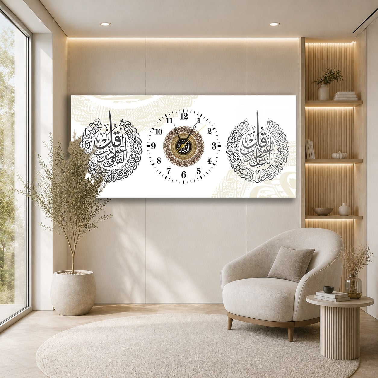 Horizontaal, in Het Midden Voorzien Van Een Klok, Religieus Thema Gehard Glasschilderij 073