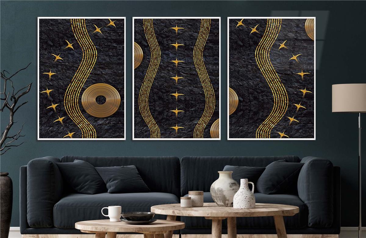 Alüminyum Çerçeveli Sanat Temalı 3'lü Set MDF Tablo 0050