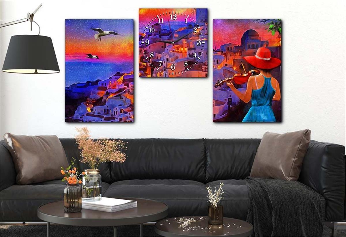 Tempered Glasss Wall Arts Art-Themed Set with Clock