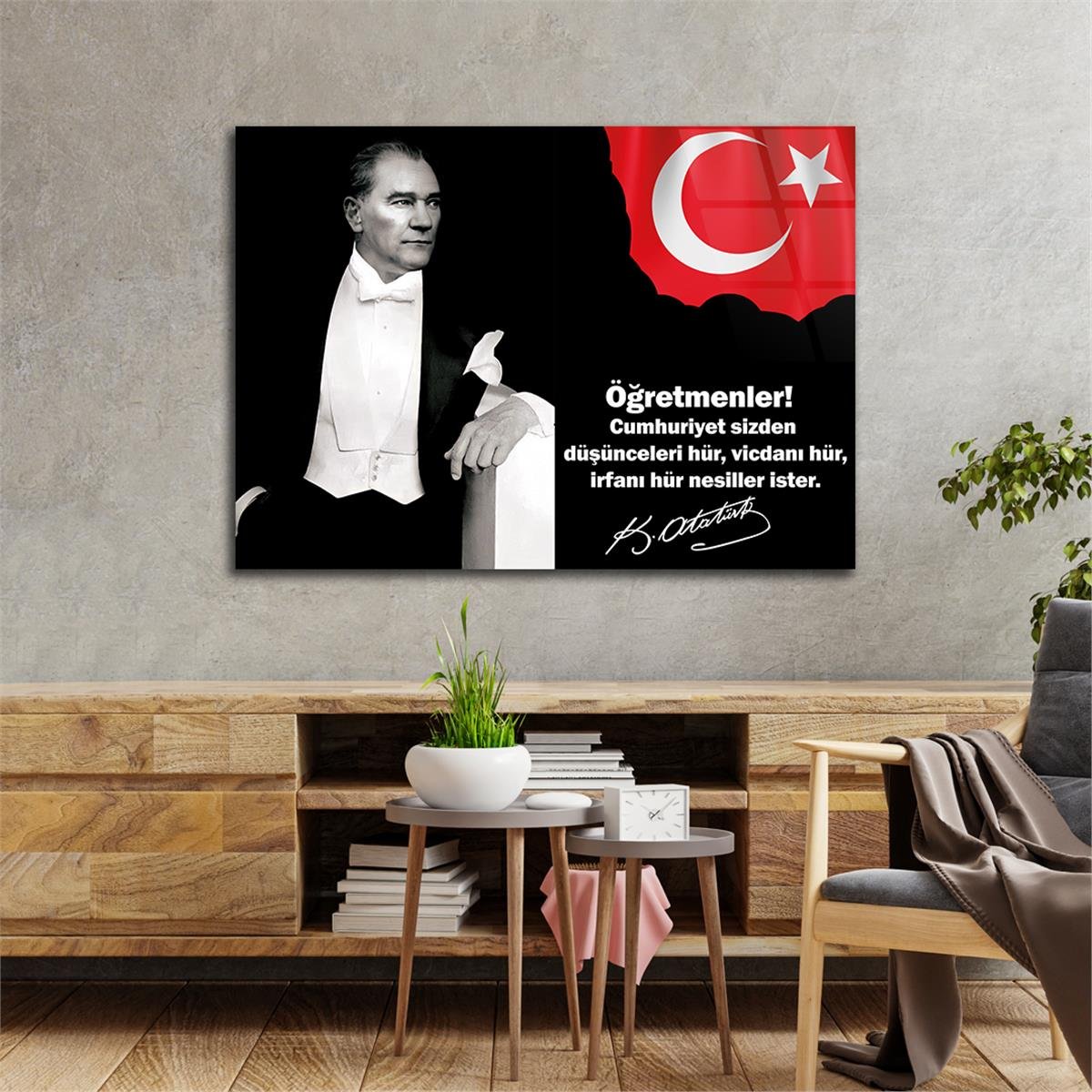 Yatay Vatan Temalı Cam Tablo 94