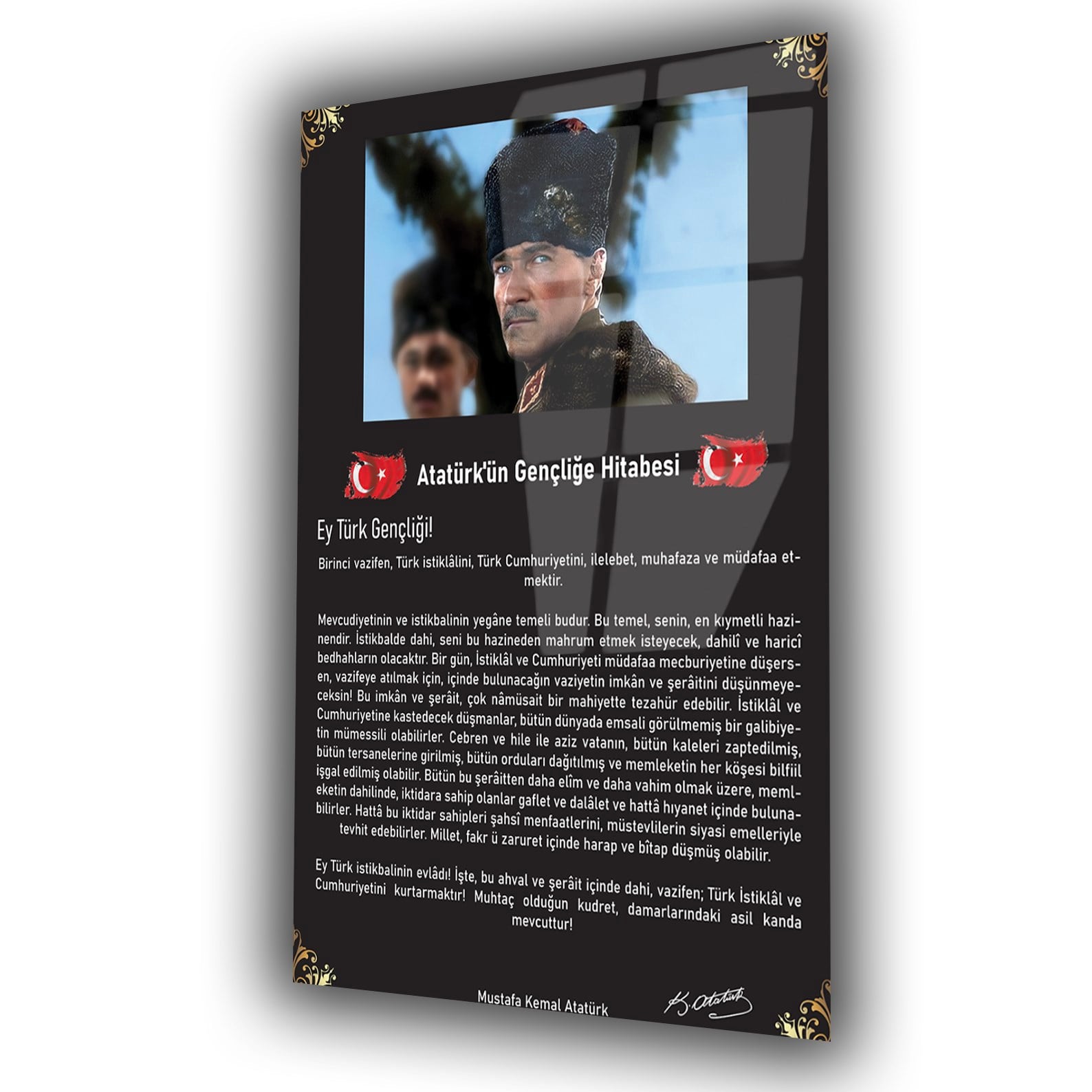 GENÇLİĞE HİTABE YAZILI CAM TABLO