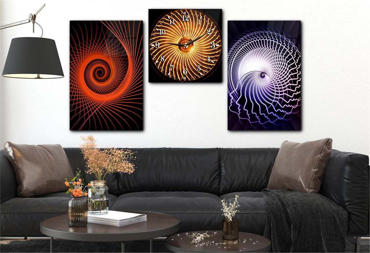 Tempered Glasss Wall Arts Art-Themed Set with Clock