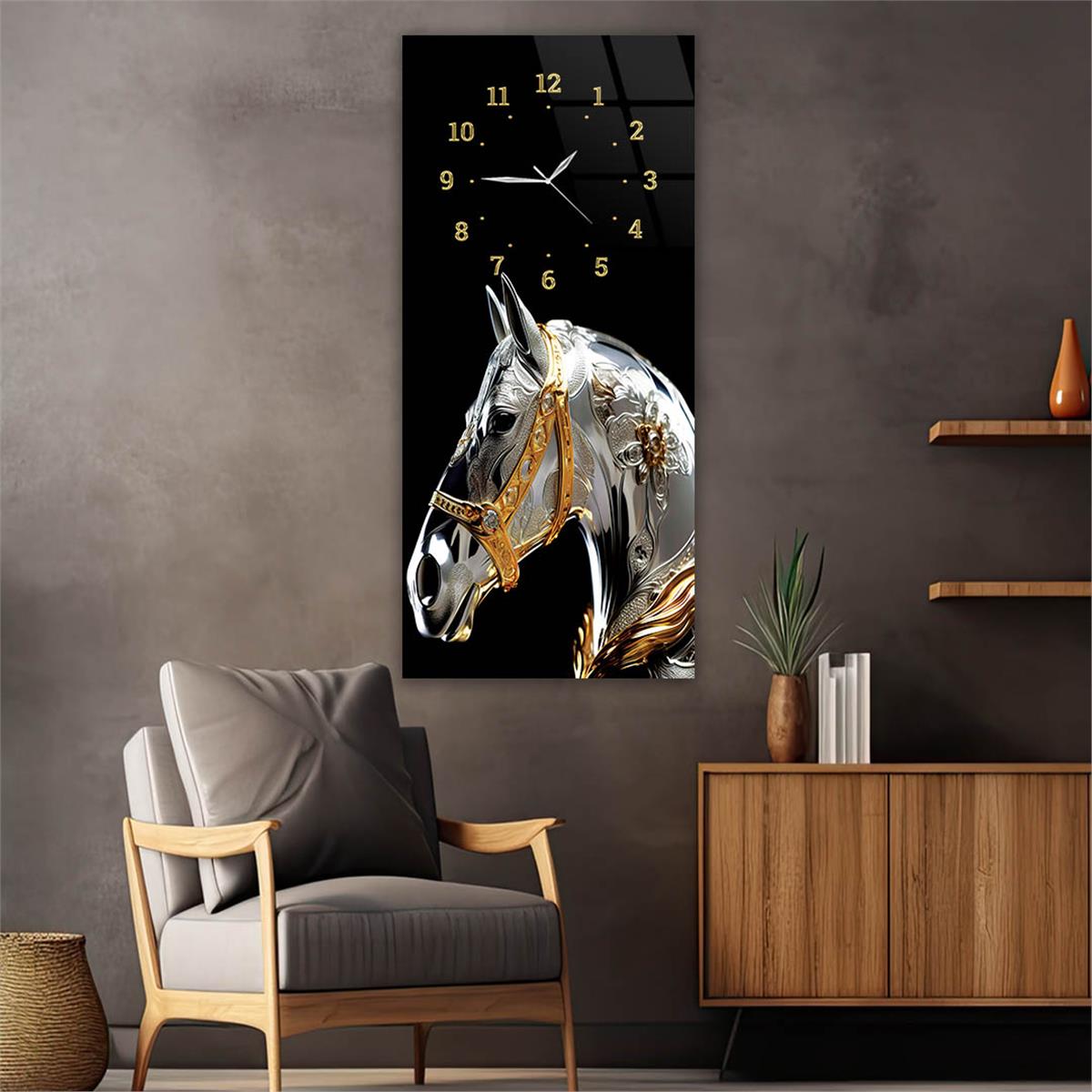 Vertical Art Themed Glass Wall Art with Clock at the Top 045