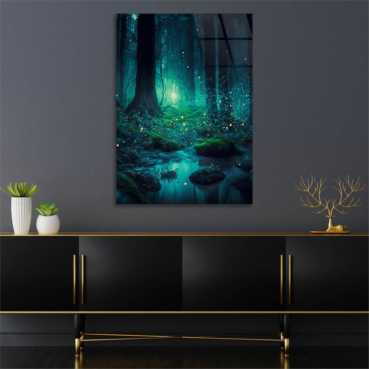 Dikey Sanat Temalı Cam Tablo 520