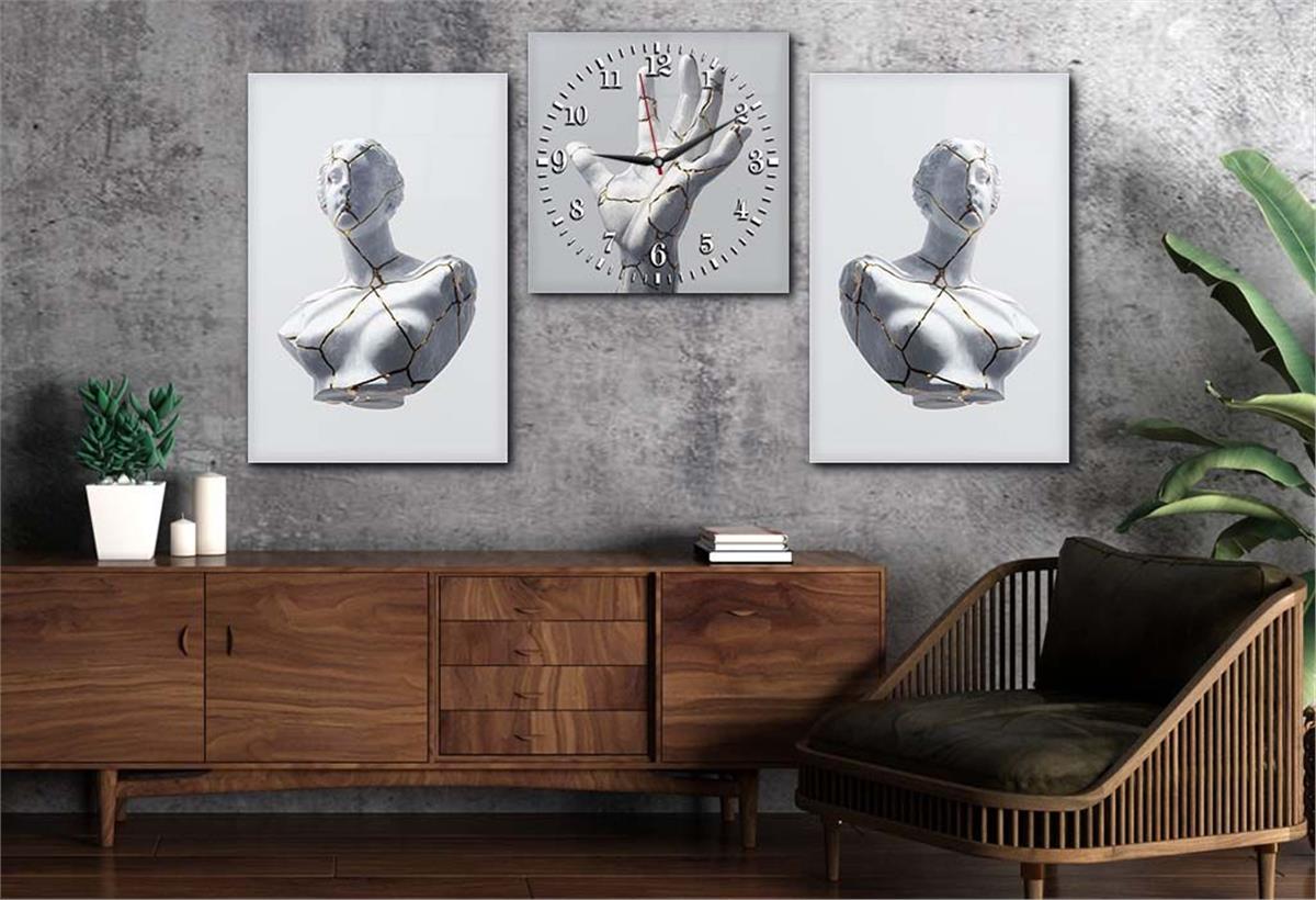 Tempered Glasss Wall Arts Art-Themed Set with Clock
