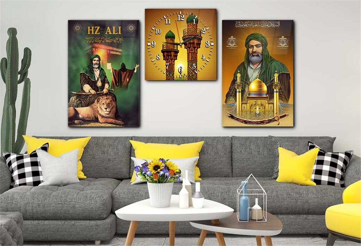 Tempered Glasss Wall Arts Religious-Themed Set with Clock