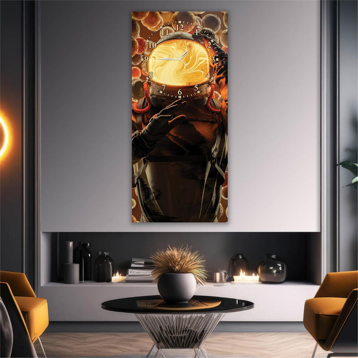 Tableau en verre à thème art et nature vertical avec horloge en haut 064