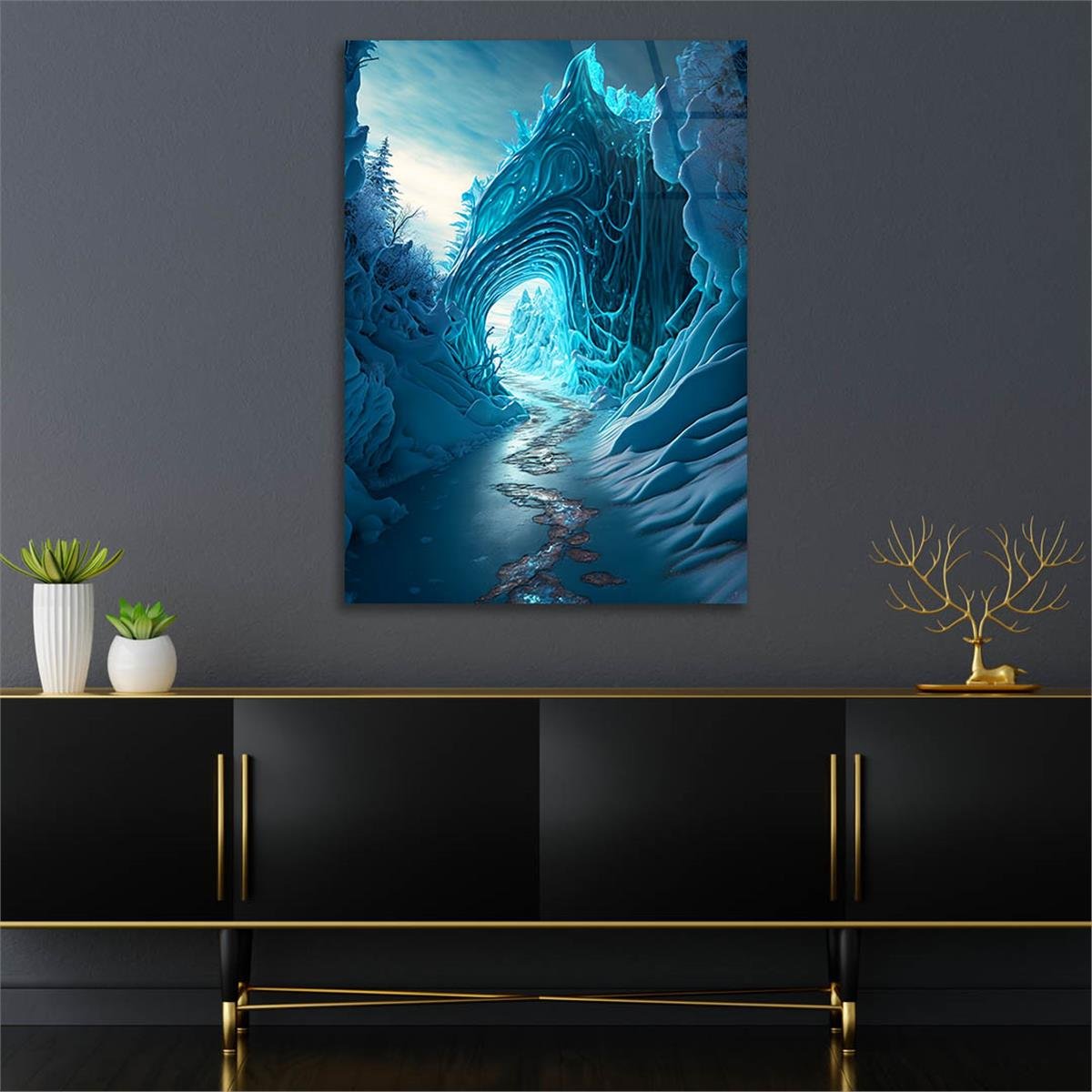 Dikey Sanat Temalı Cam Tablo 468