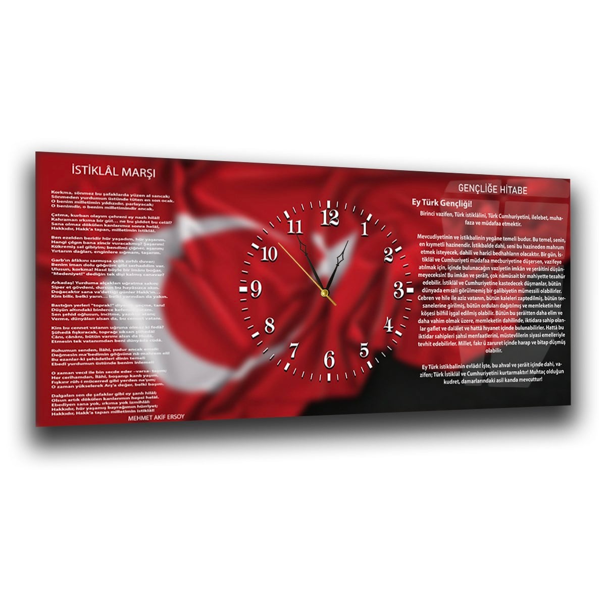 Yatay Ortadan Saatli  Vatan Temalı Cam Tablo 003