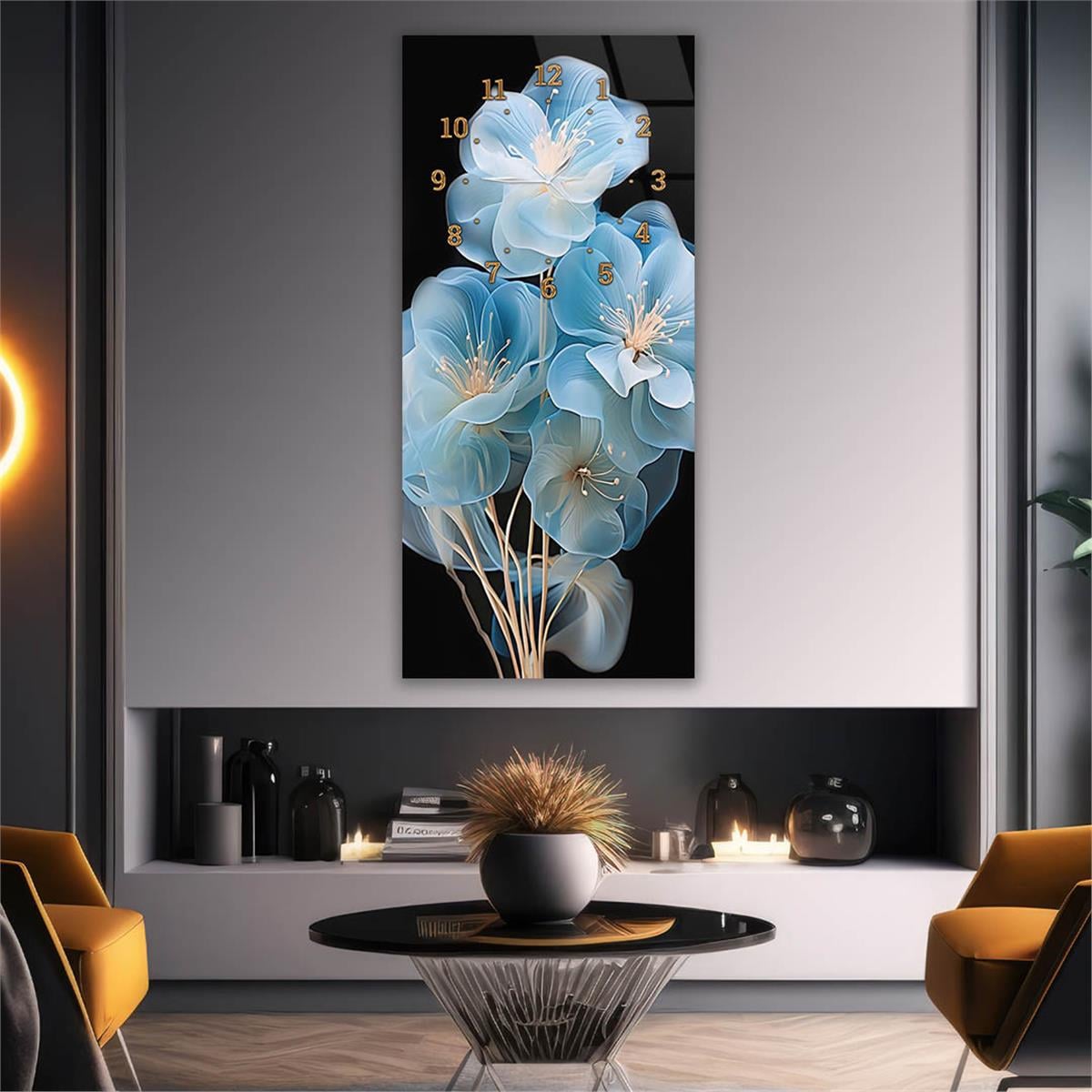 Vertikales bedrucktes Glas Kunst und Naturthema mit Uhr Oben  041