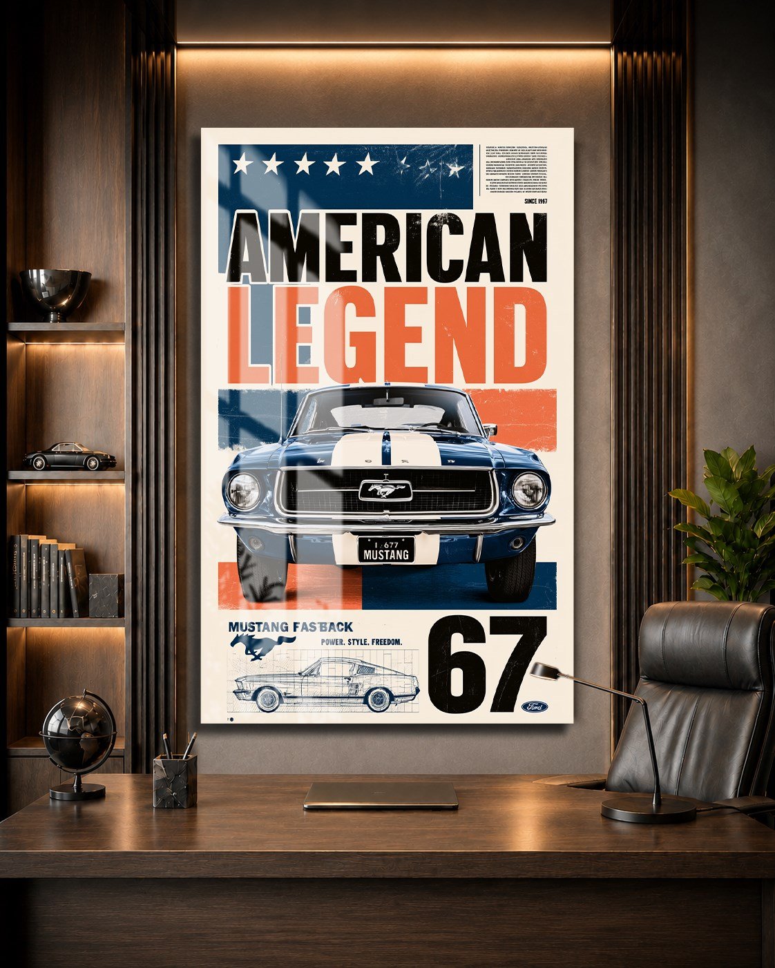 Mavi 1967 Ford Mustang Cam Tablo
