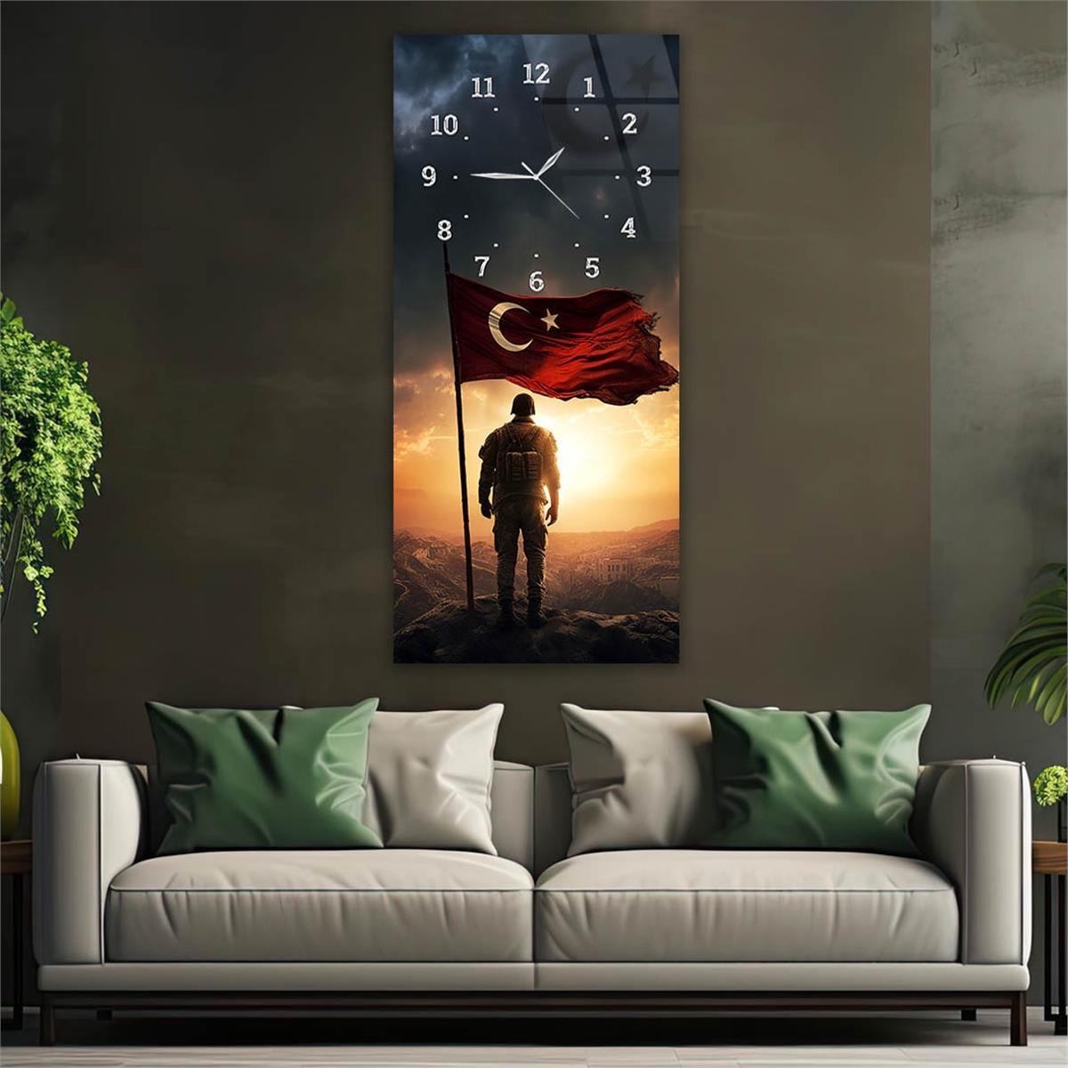 Vertical National Themed Glass Wall Art with Clock at the Top 047