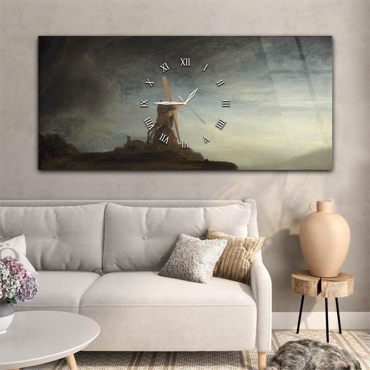 Middle-Clock, Art And Nature-Themed Horizontal Glass Wall Painting 032