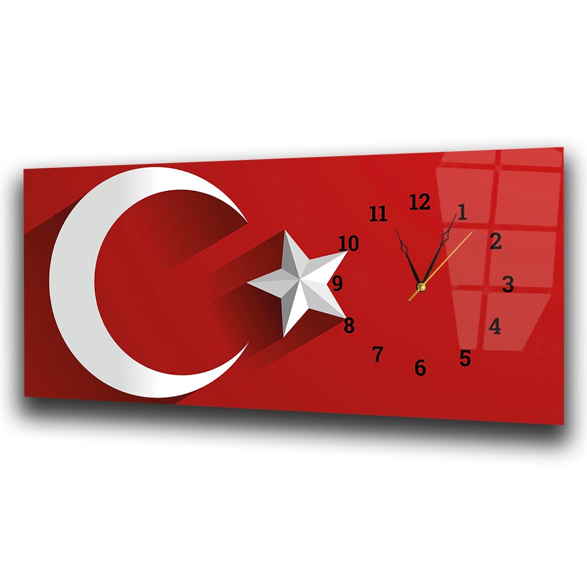 Horizontal bedrucktes Glas mit Nationenthema und einer Uhr an der Seite 006