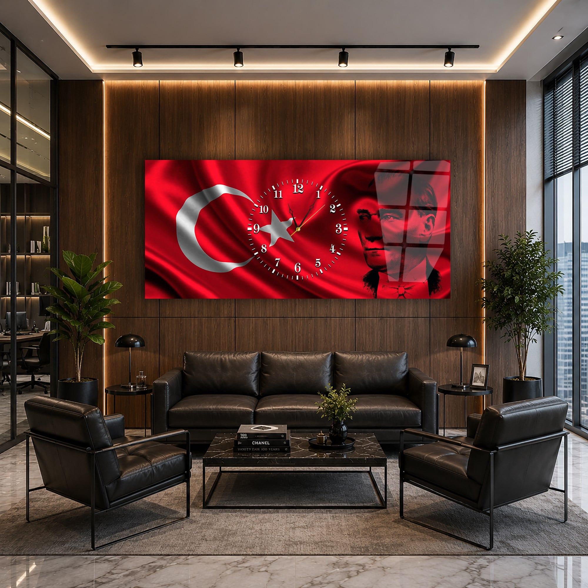 Middle-Clock, Homeland-Themed Horizontal Glass Wall Painting 062