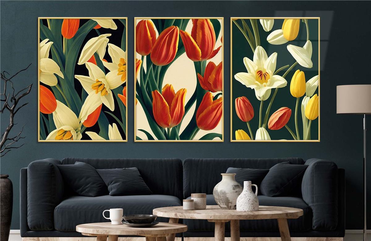 Alüminyum Çerçeveli Sanat Temalı 3'lü Set MDF Tablo 0039