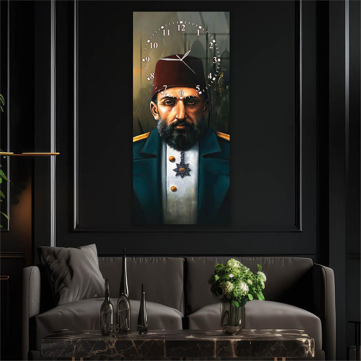 Vertical National Themed Glass Wall Art with Clock at the Top 039