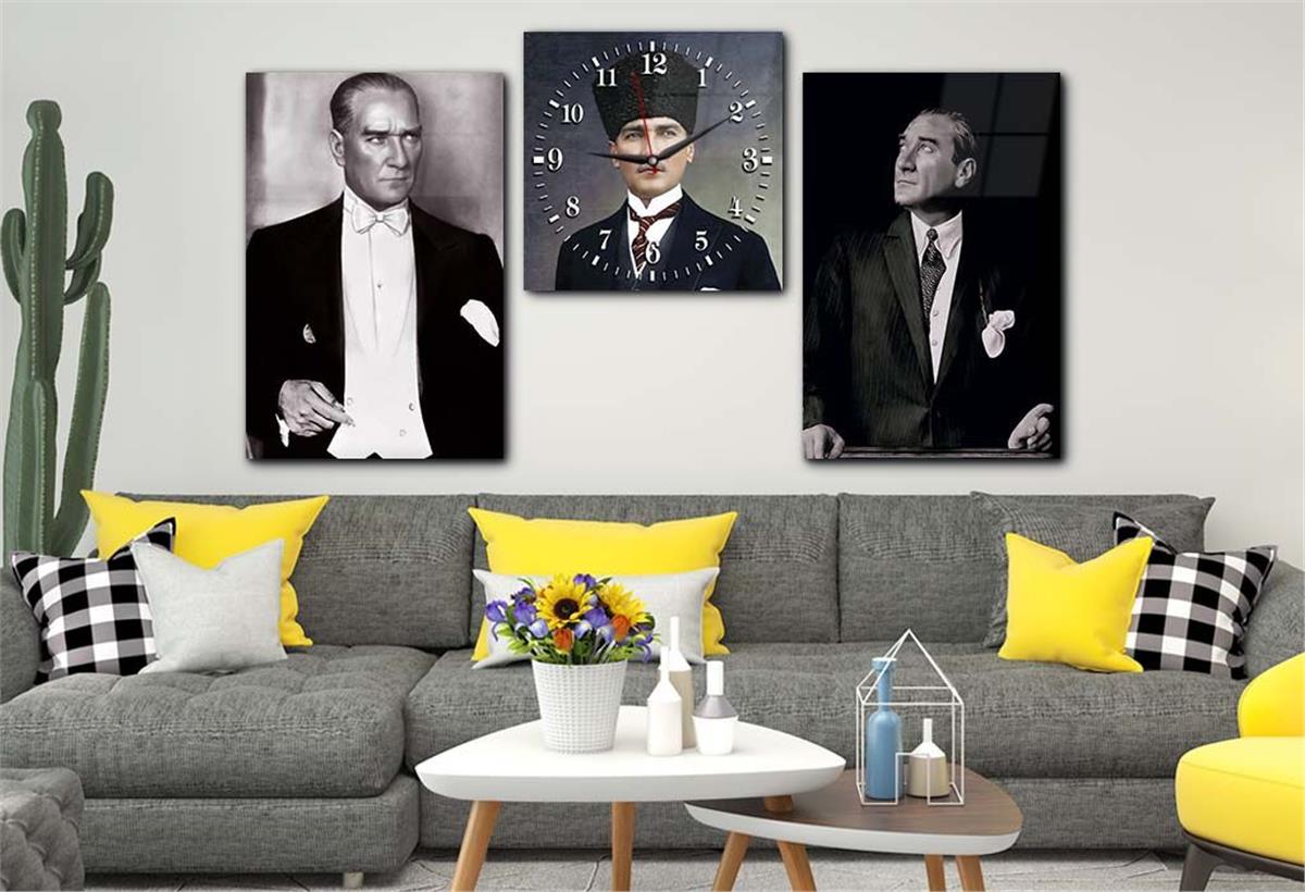  MUSTAFA KEMAL ATATÜRK Tempered Glass Wall Art Set with Clock