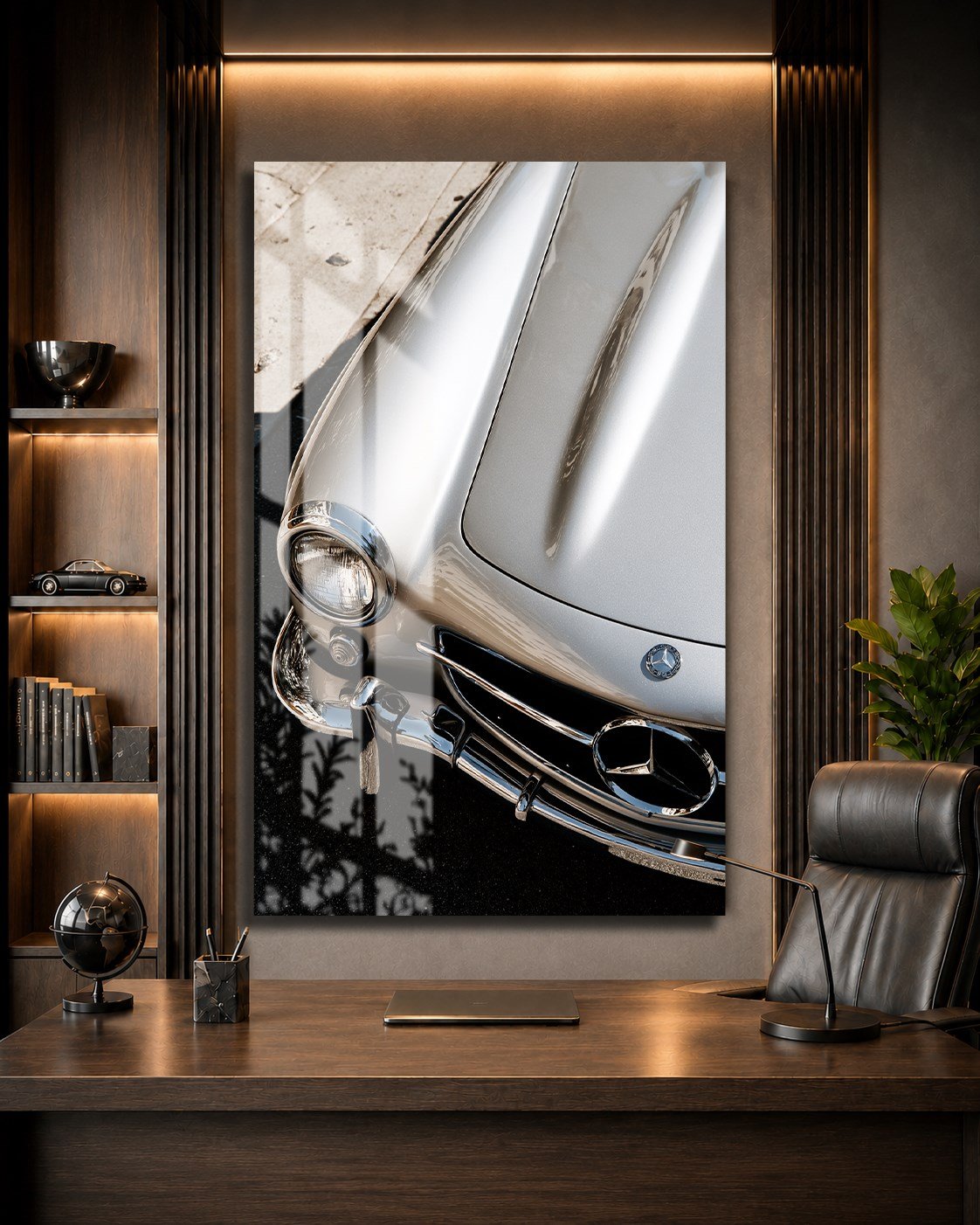 Gümüş Klasik Mercedes Detay Cam Tablo
