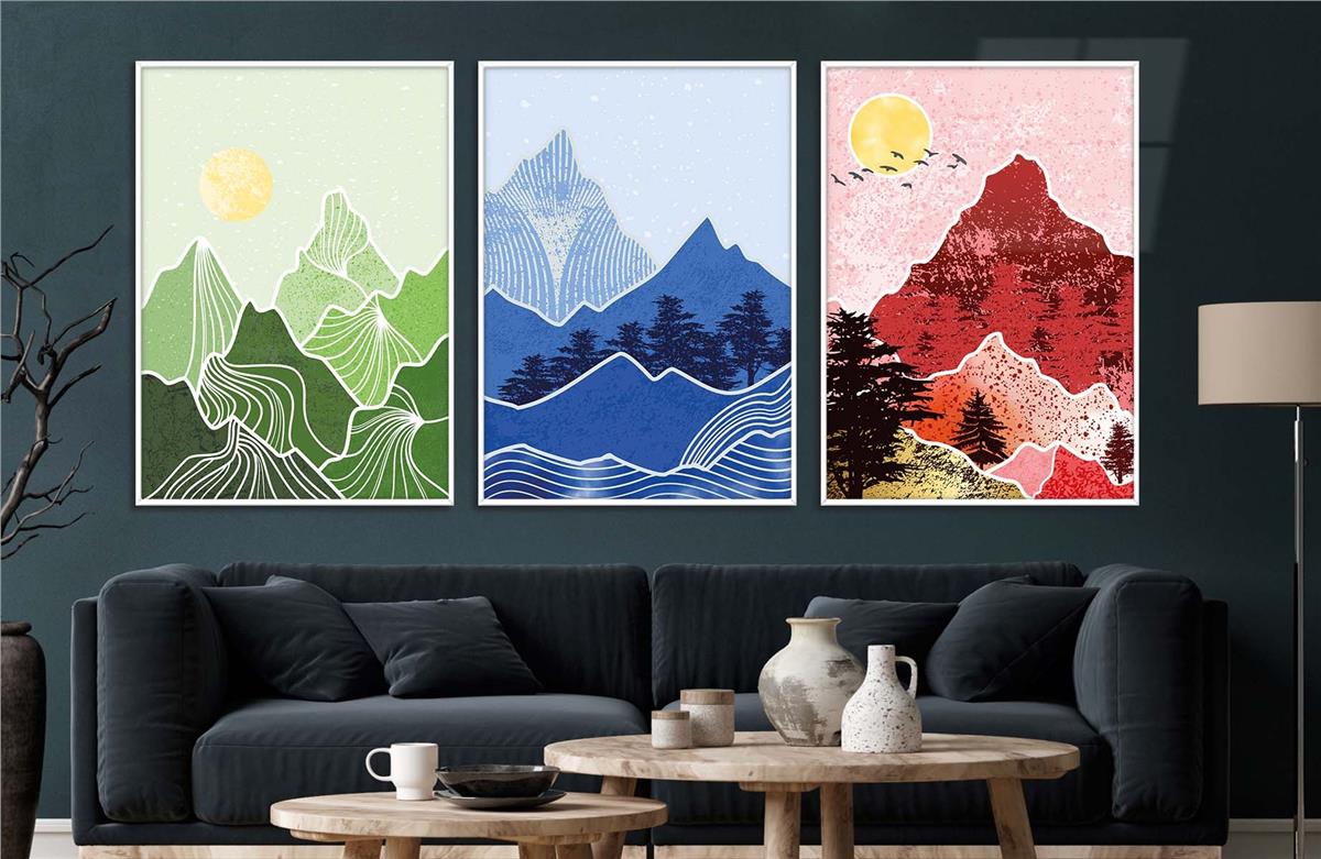 Alüminyum Çerçeveli Sanat Temalı 3'lü Set MDF Tablo 0019