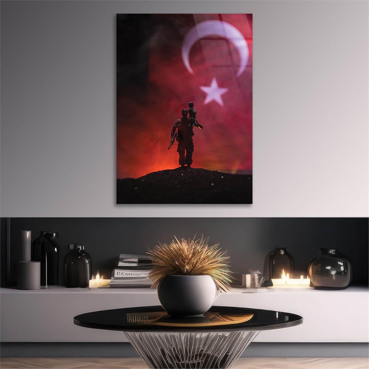 Turkish Flag and Turkish Soldier Glass Wall Art