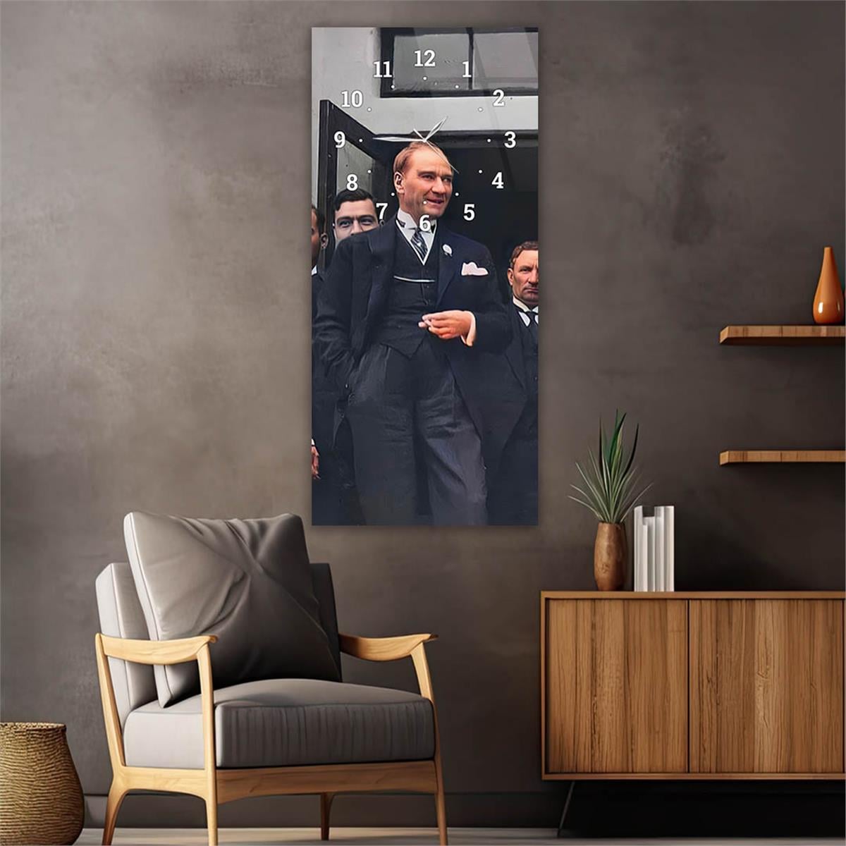 Vertical National Themed Glass Wall Art with Clock at the Top 015