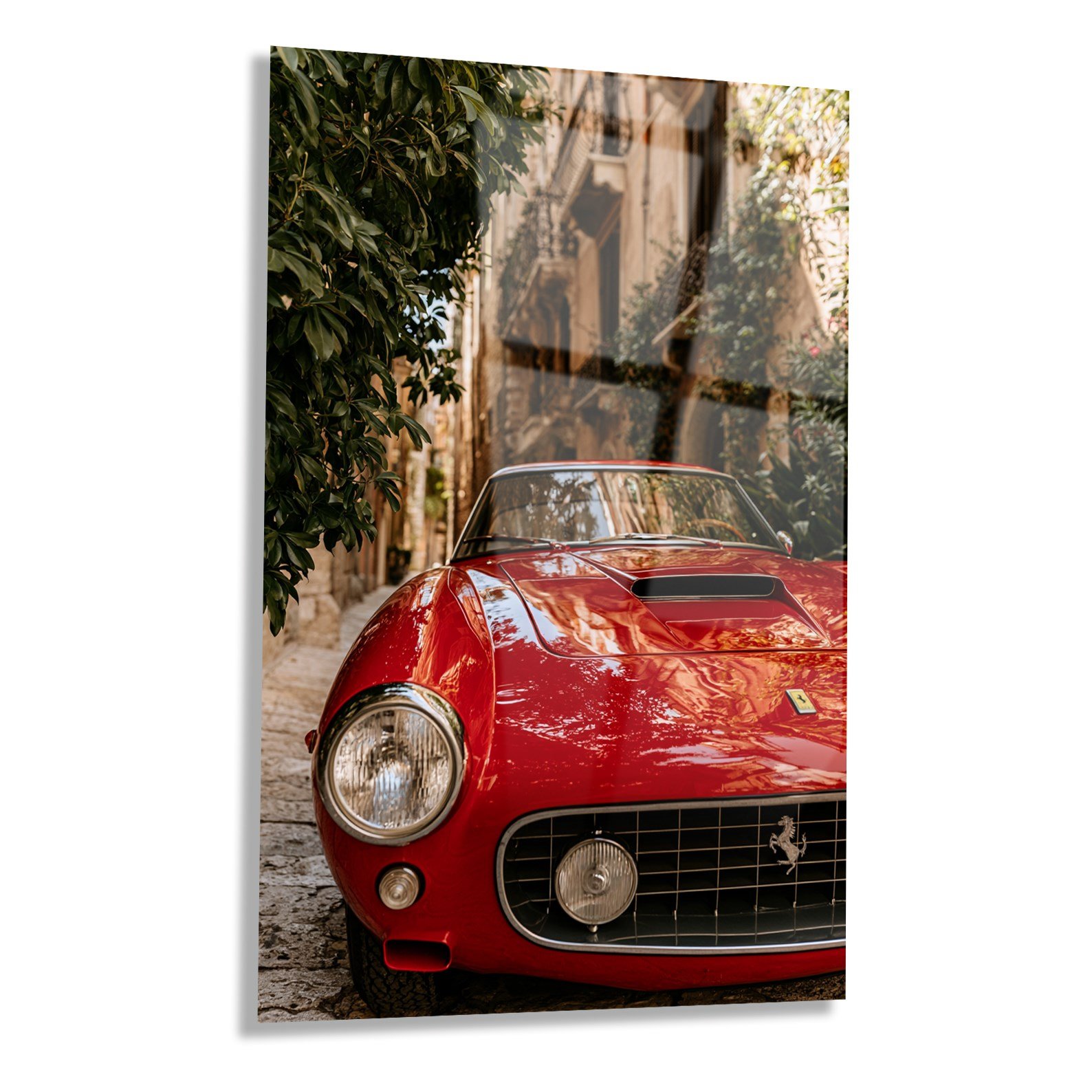 Kırmızı Klasik Ferrari Cam Tablo