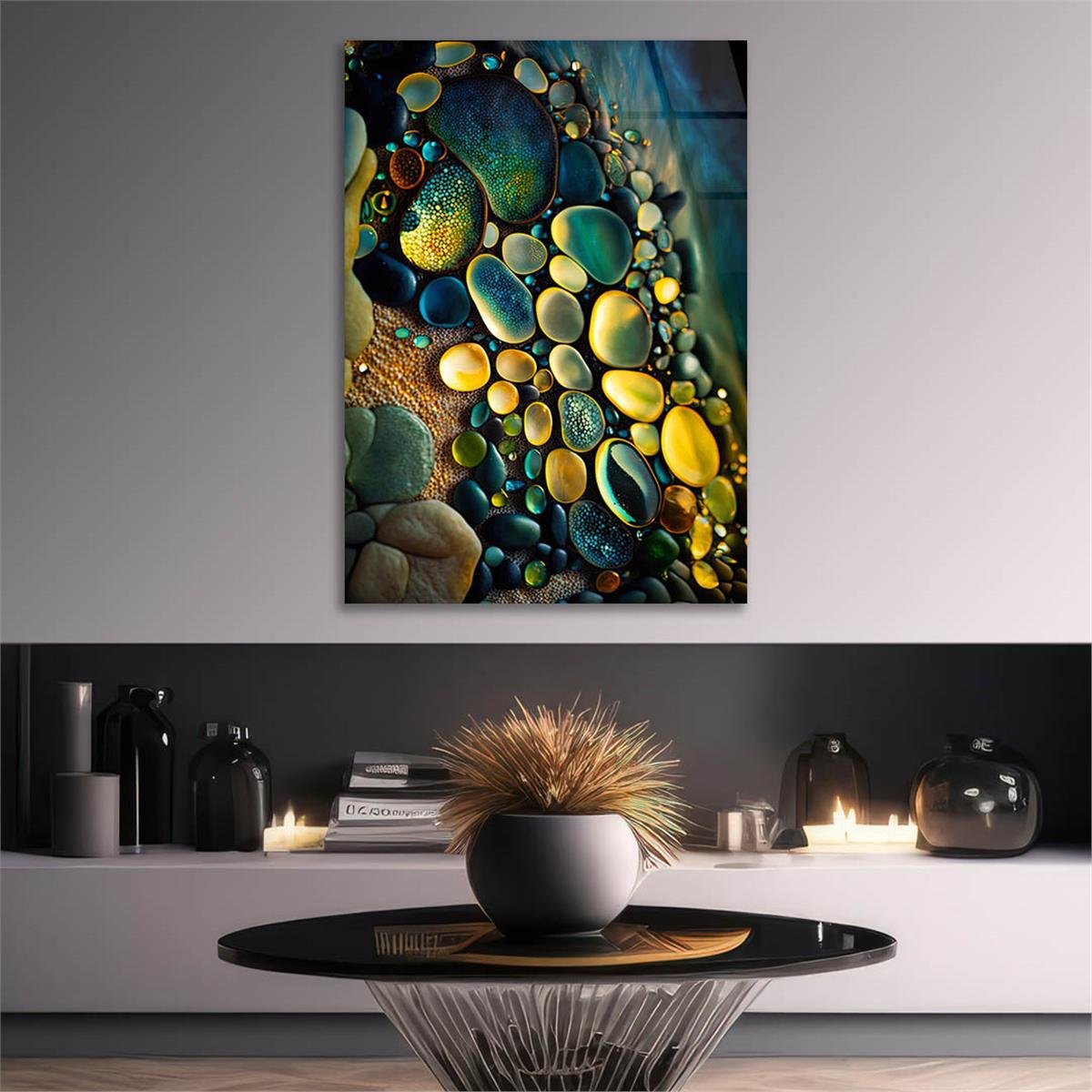 Dikey Sanat Temalı Cam Tablo 470