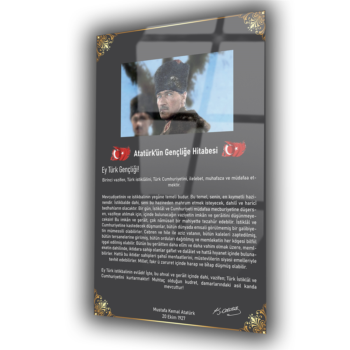 Atatürk İmzalı Gençliğe Hitabesi Cam Tablo
