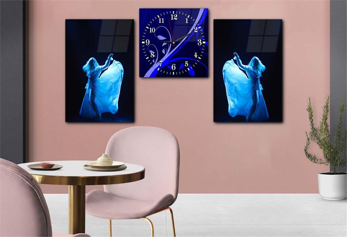 Tempered Glasss Wall Arts Art-Themed Set with Clock