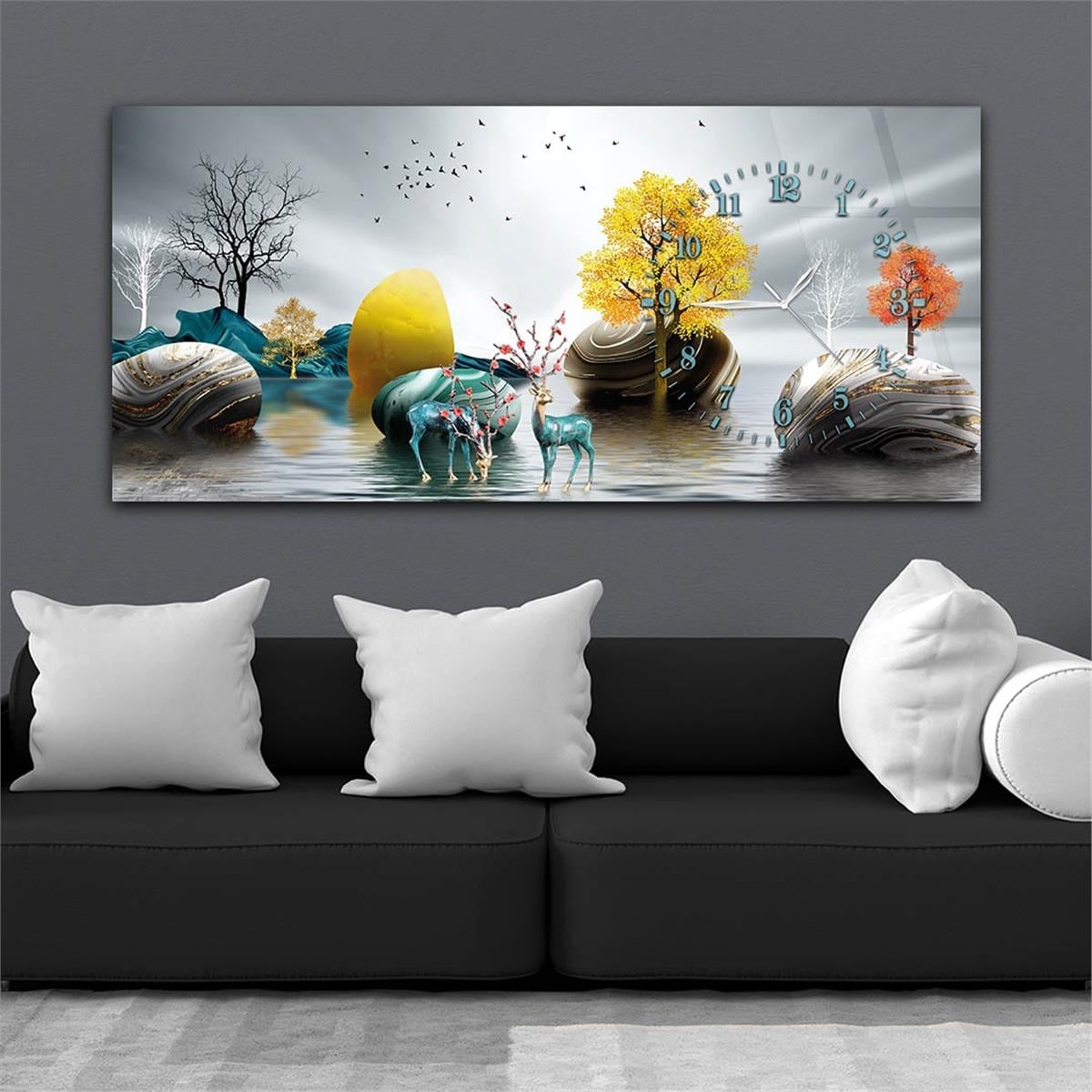 Side-Clock, Art And Nature-Themed Horizontal Glass Wall Painting 015