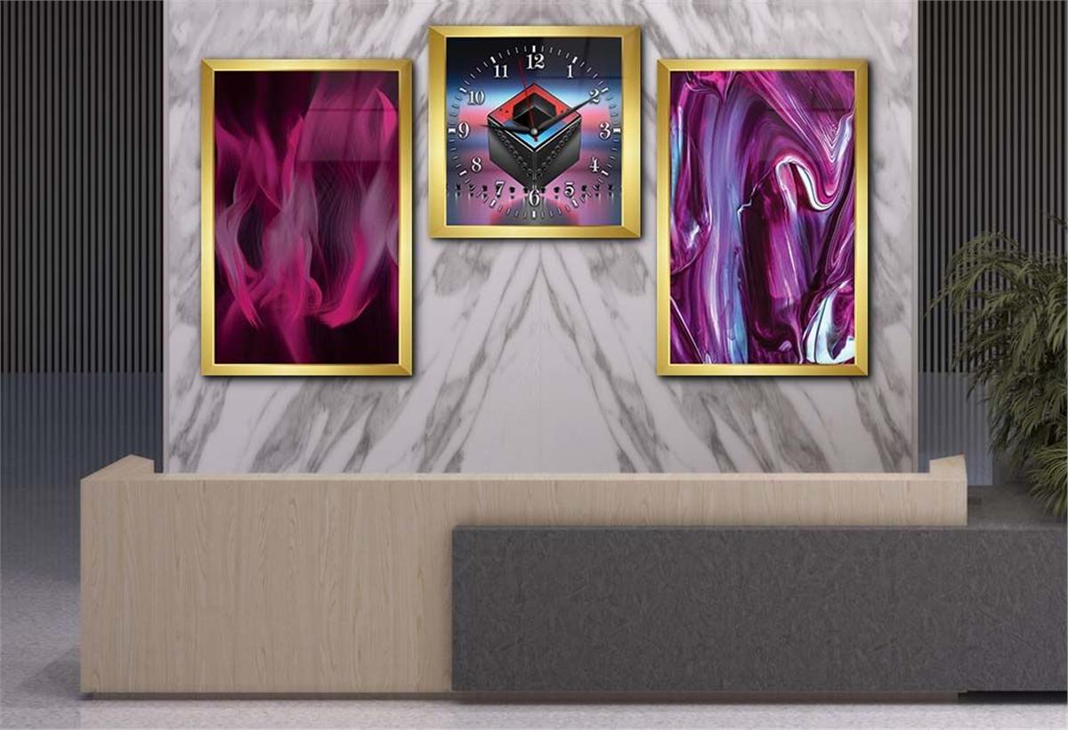 Tempered Glasss Wall Arts Art-Themed Set with Clock