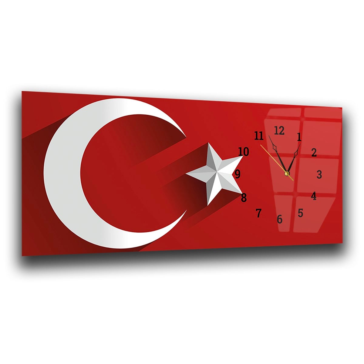 Horizontal bedrucktes Glas mit Nationenthema und einer Uhr an der Seite 006