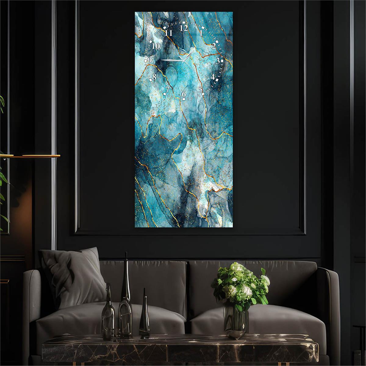 Vertical Art Themed Glass Wall Art with Clock at the Top 024