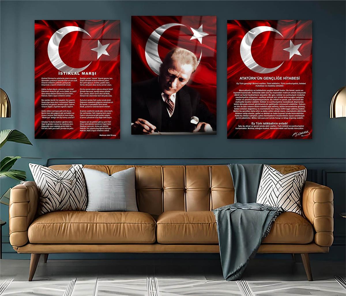  3'lü Set VatanTemalı Cam Tablo 36