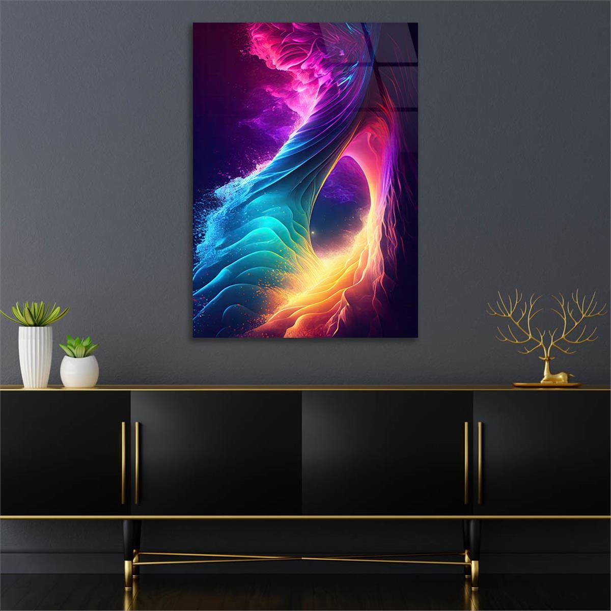 Dikey Sanat Temalı Cam Tablo 439