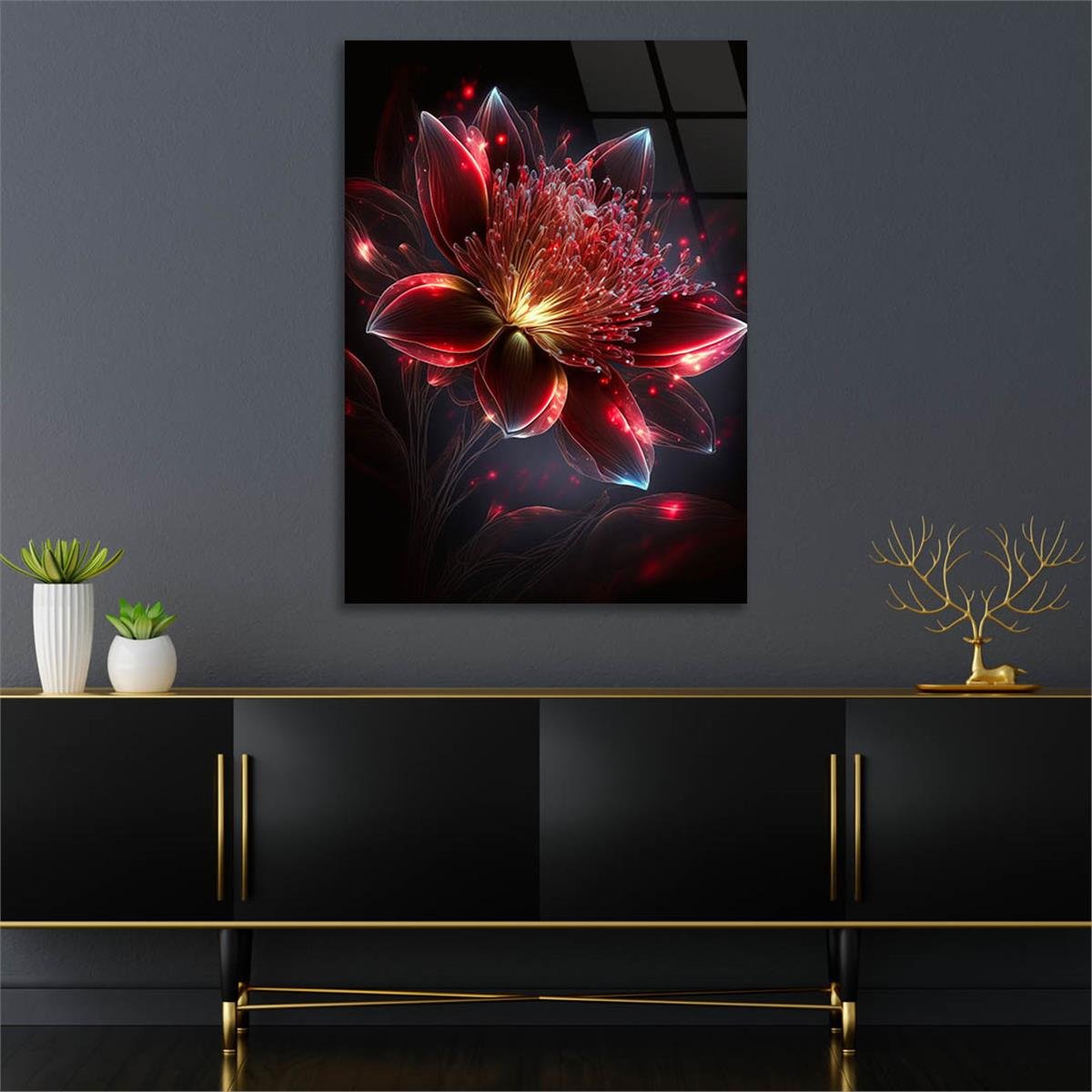 Dikey Sanat Temalı Cam Tablo 434