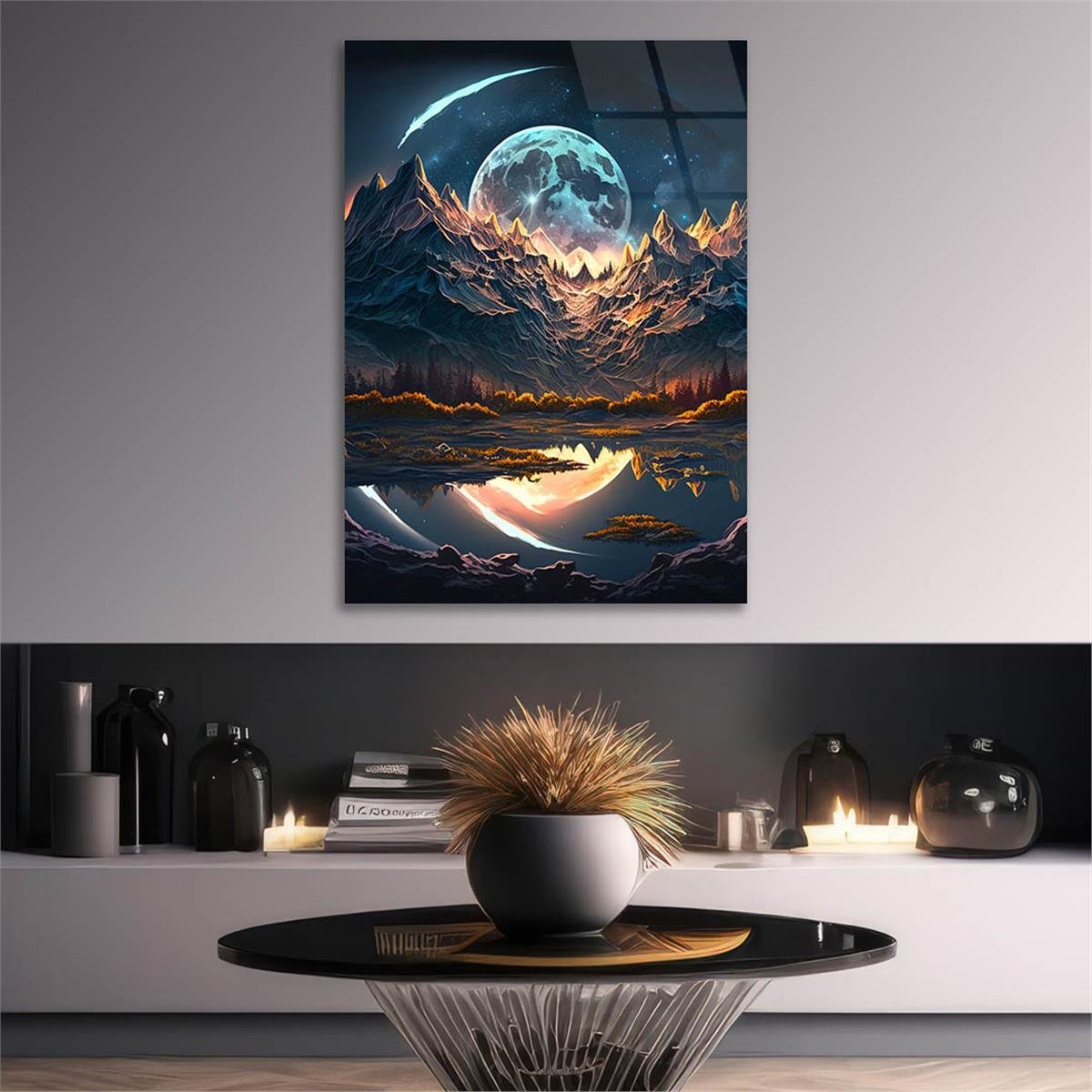Dikey Sanat Temalı Cam Tablo 444