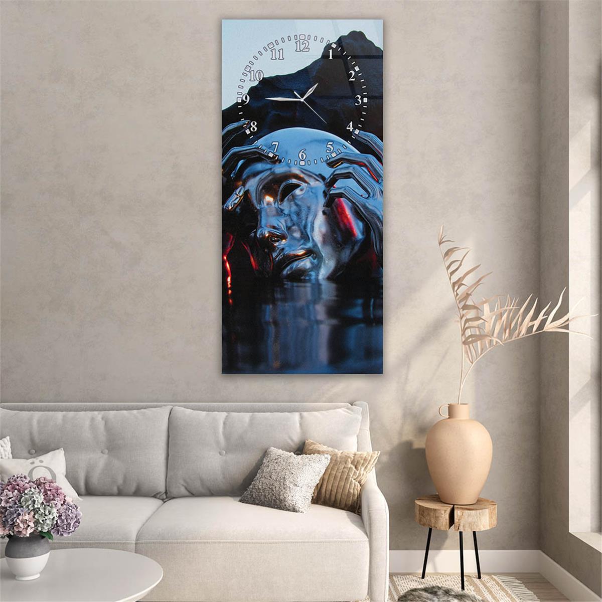 Tableau en verre à thème art et nature vertical avec horloge en haut 066