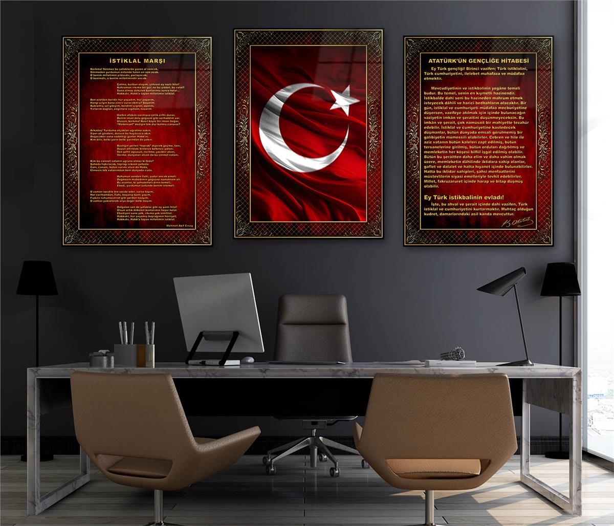 3'lü Set VatanTemalı Cam Tablo 16