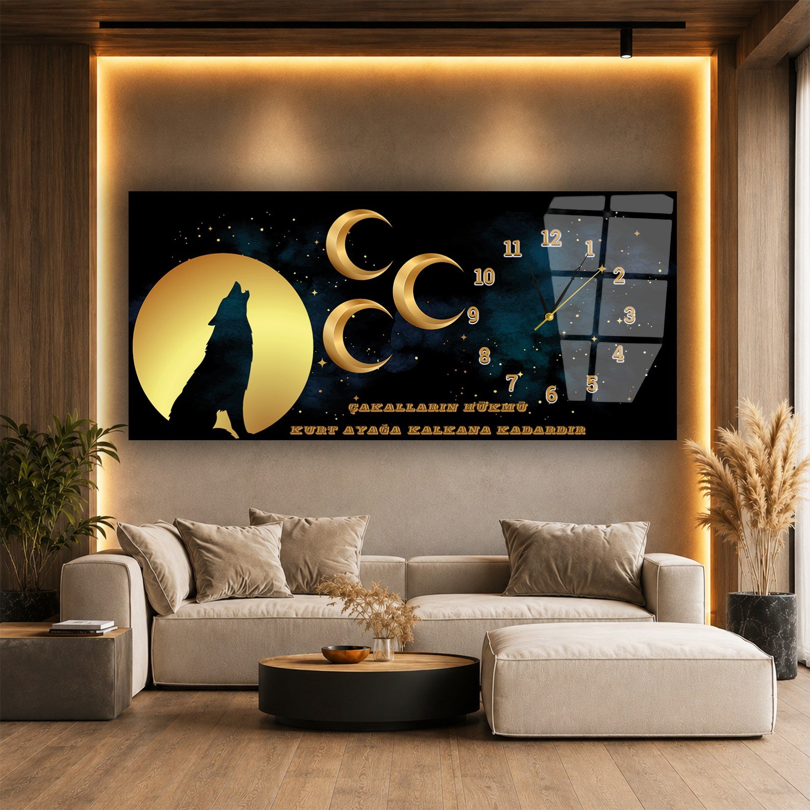 Side-Clock, Homeland-Themed Horizontal Glass Wall Painting 017