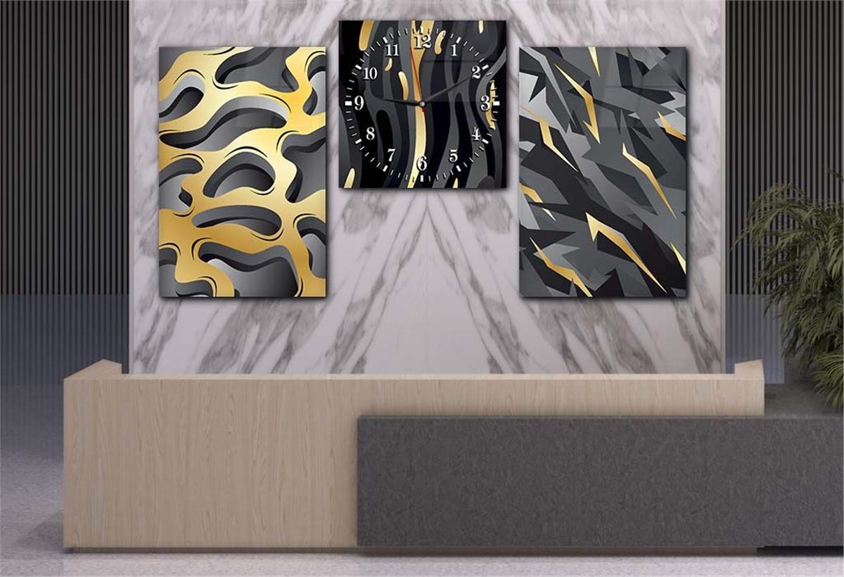 Tempered Glasss Wall Arts Art-Themed Set with Clock