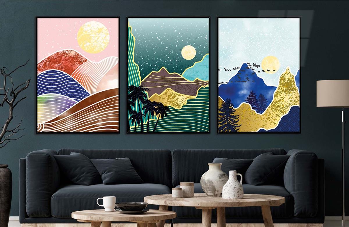 Alüminyum Çerçeveli Sanat Temalı 3'lü Set CAM Tablo 0018