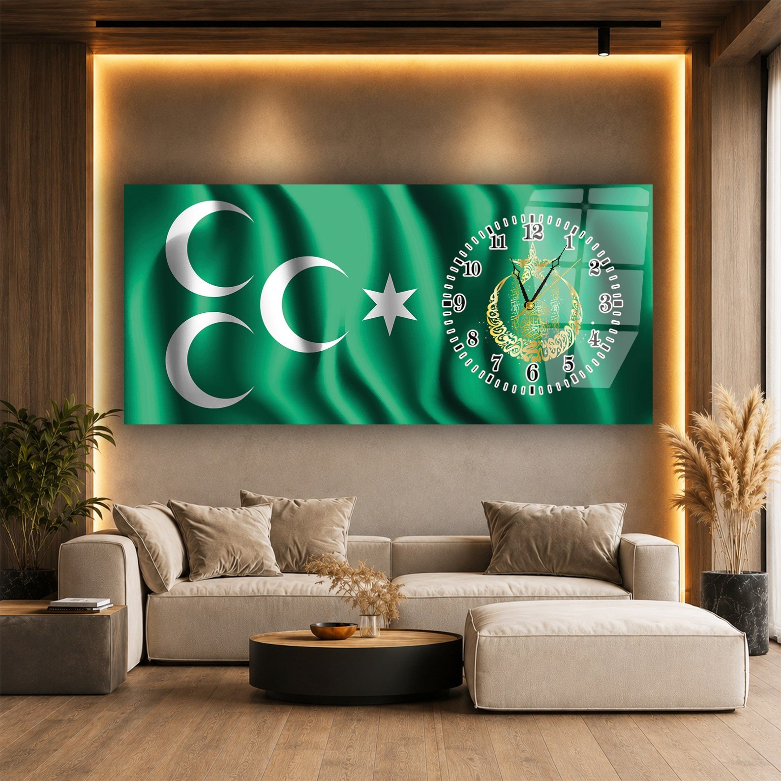 Side-Clock, Homeland-Themed Horizontal Glass Wall Painting 011