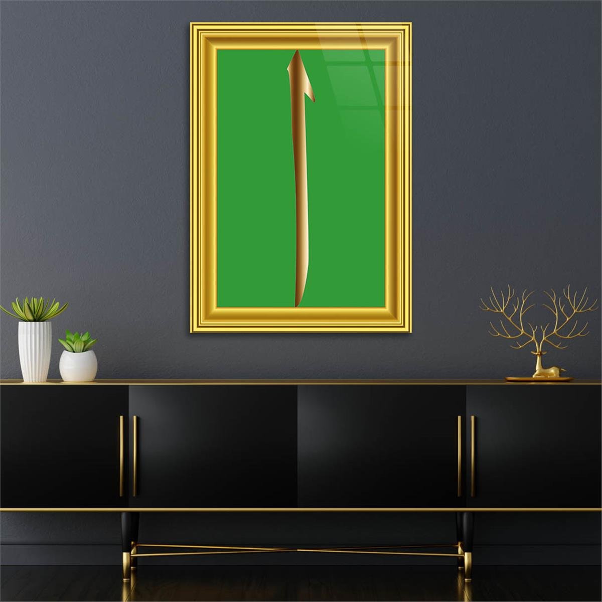 Glass Wall Art with Elif Inscription and Framed Border