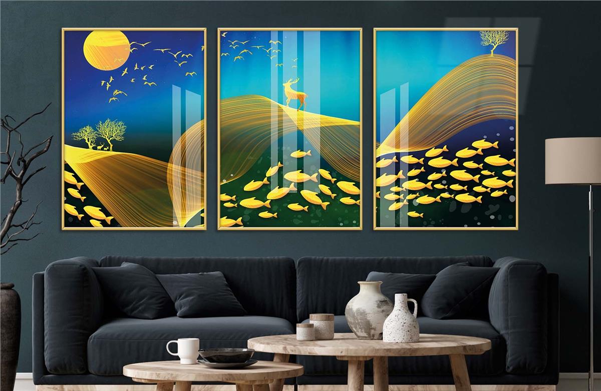 Alüminyum Çerçeveli Sanat Temalı 3'lü Set MDF Tablo 0071