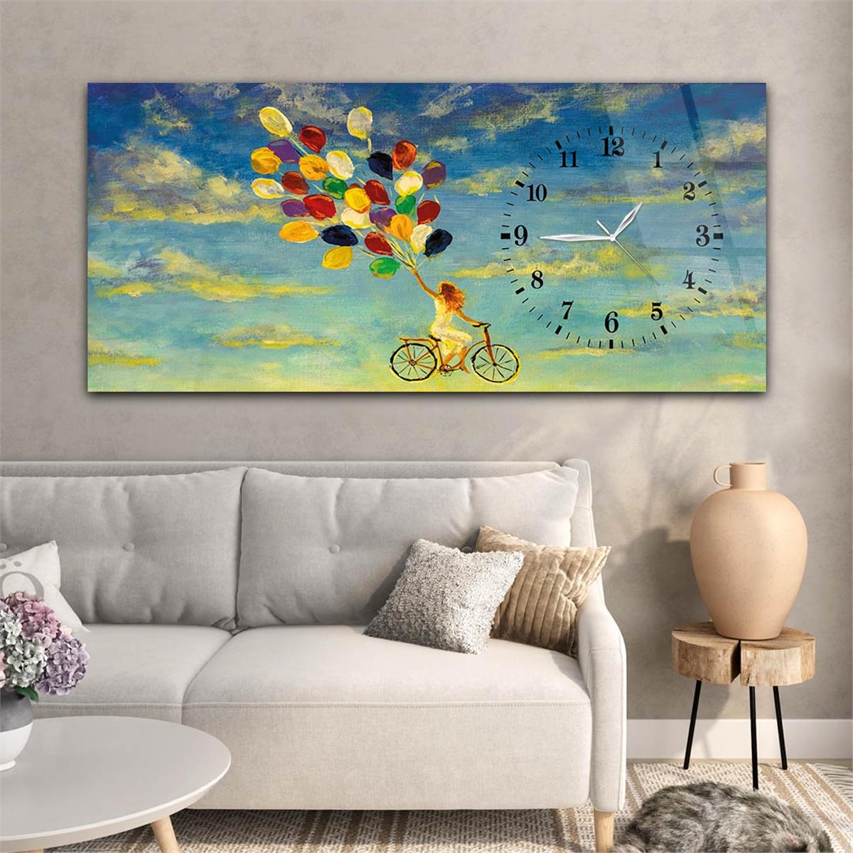 Side-Clock, Art And Nature-Themed Horizontal Glass Wall Painting 050