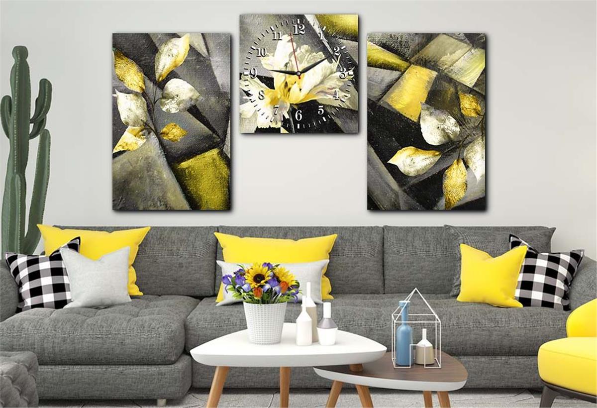 Tempered Glasss Wall Arts Art-Themed Set with Clock