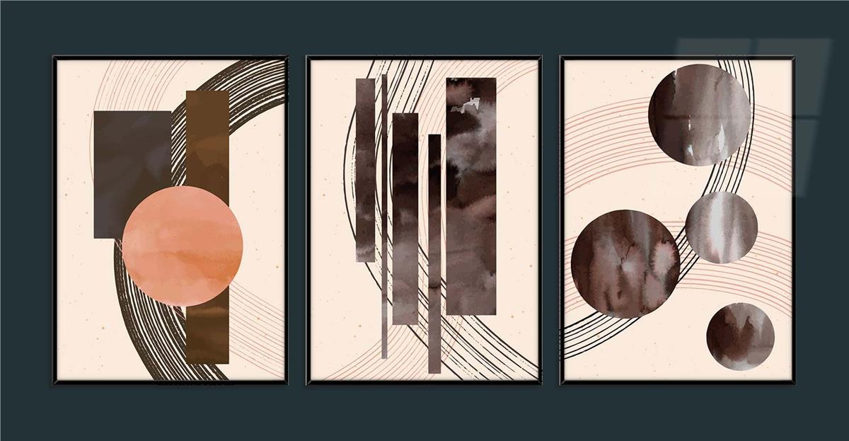 Alüminyum Çerçeveli Sanat Temalı 3'lü Set MDF Tablo 0014