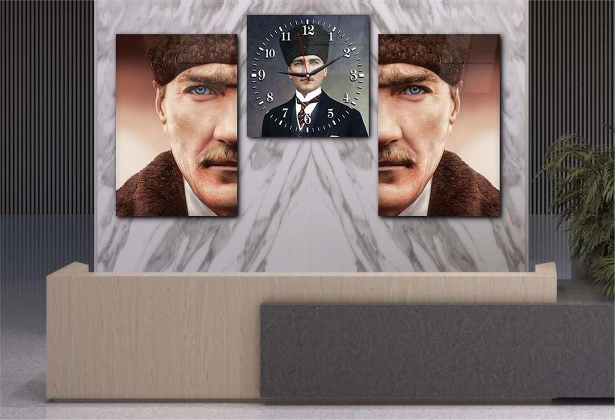  MUSTAFA KEMAL ATATÜRK Tempered Glass Wall Art Set with Clock